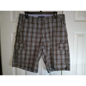 Vintage‎ Tommy Hilfiger Plaid Cargo Shorts Brown Blue Casual Size 32